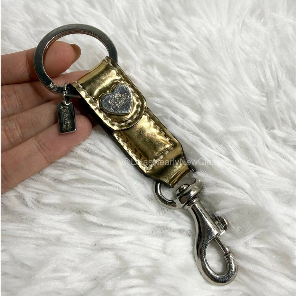 y2k COACH Poppy Gold Patent Leather Heart Bag Charm Fob